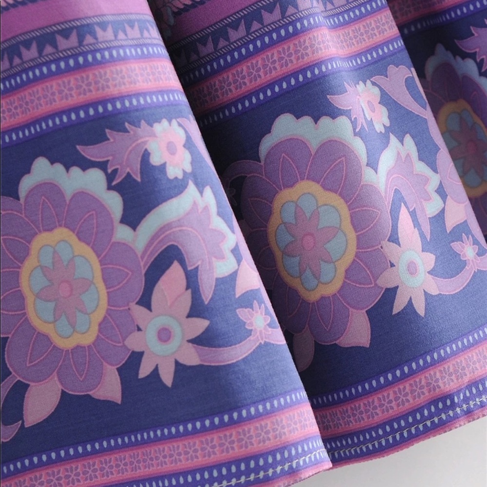 Boho Gypsy Floral Print Maxi Skirt Purple Pink - Picture 11 of 12